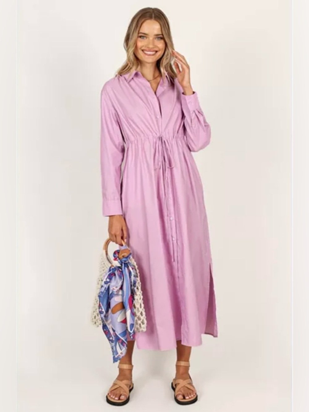 Lavender Button-Front Shirt Dress Cotton Xs